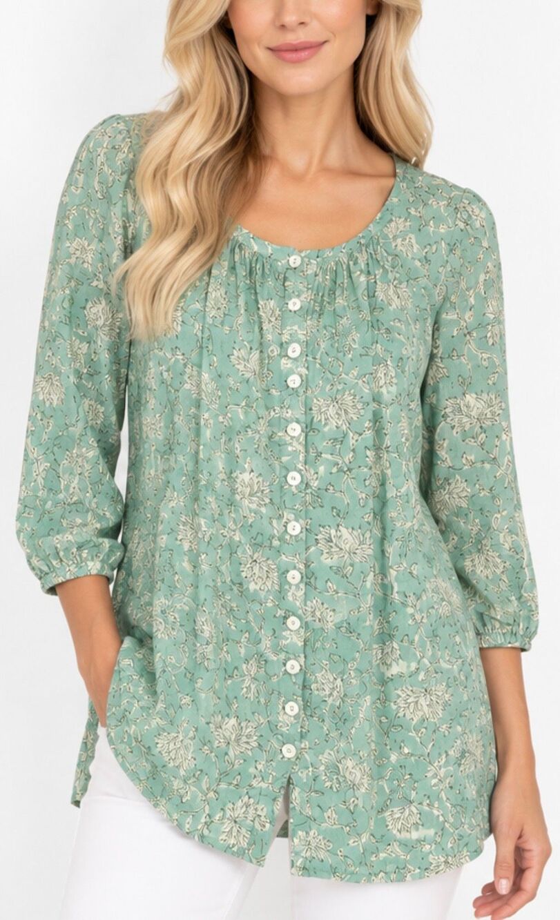 J.Jill pure Jill turquoise floral tunic top size large